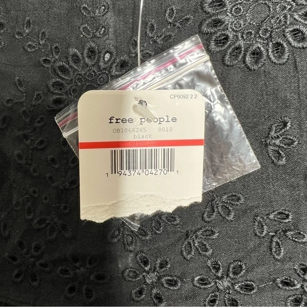 Free People Top Women Small Shirt Blouse Black Semi Sheer Valencia Babydoll E